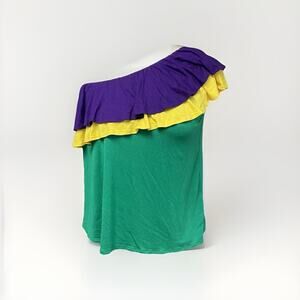 Mardi Gras One Shoulder Ruffle Top Vine & Love Size Medium Casual Parade Party